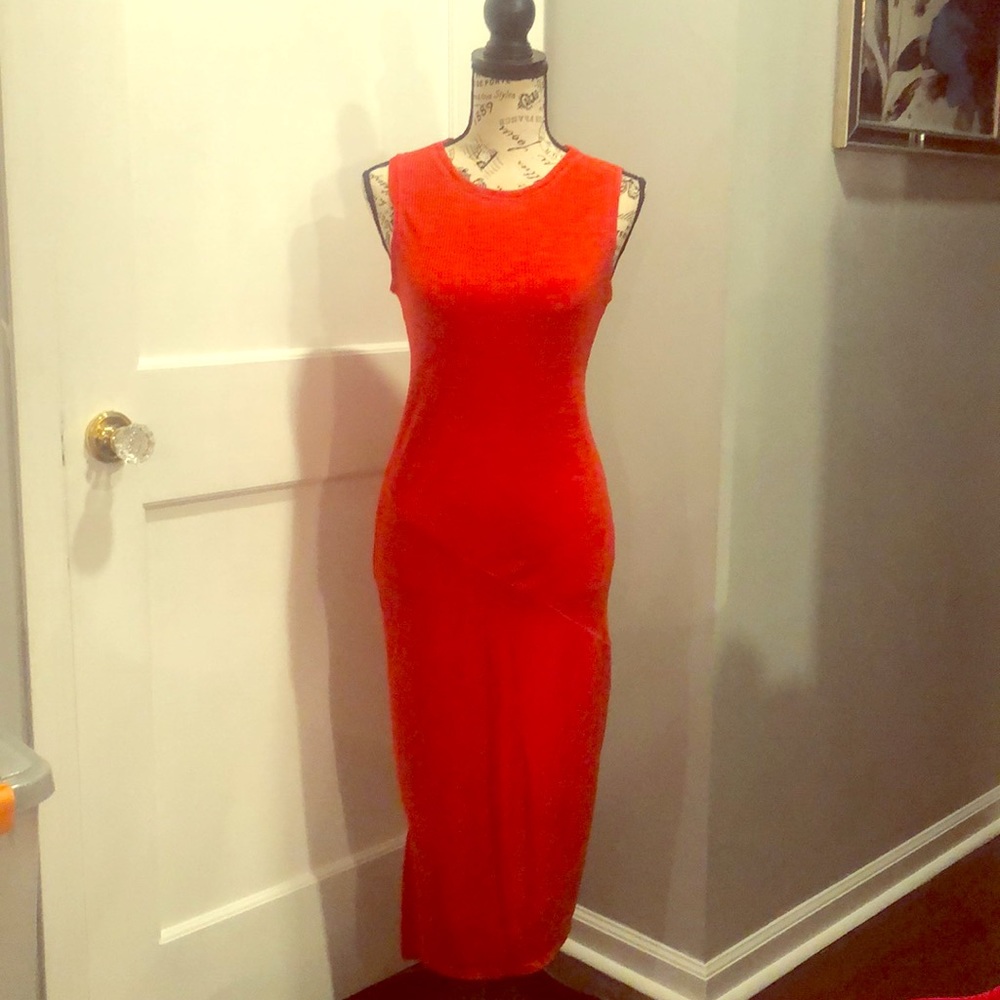 Rachael Roy Orange dress with Asymmetrical hemline